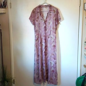 Sheer over dress with tan tank dress underneath.